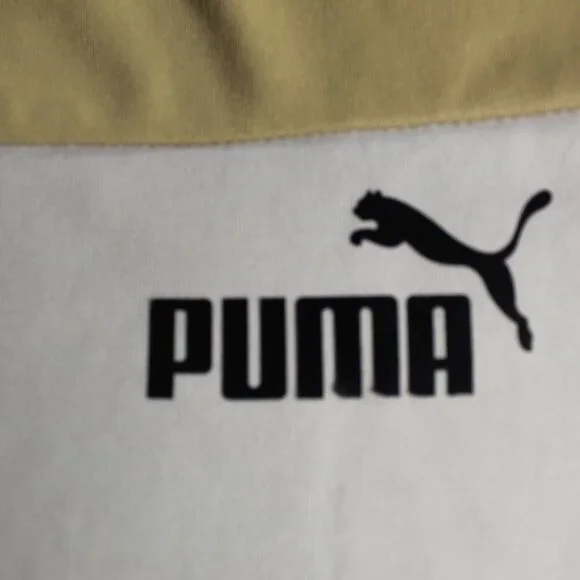 PUMA Boys T-Shirt Large 14-16 Tan White Black Colorblock Performance Tee - Picture 2 of 5